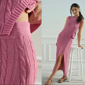 Anthropologie-Angeline Sweater Midi Skirt in Pink (Large)